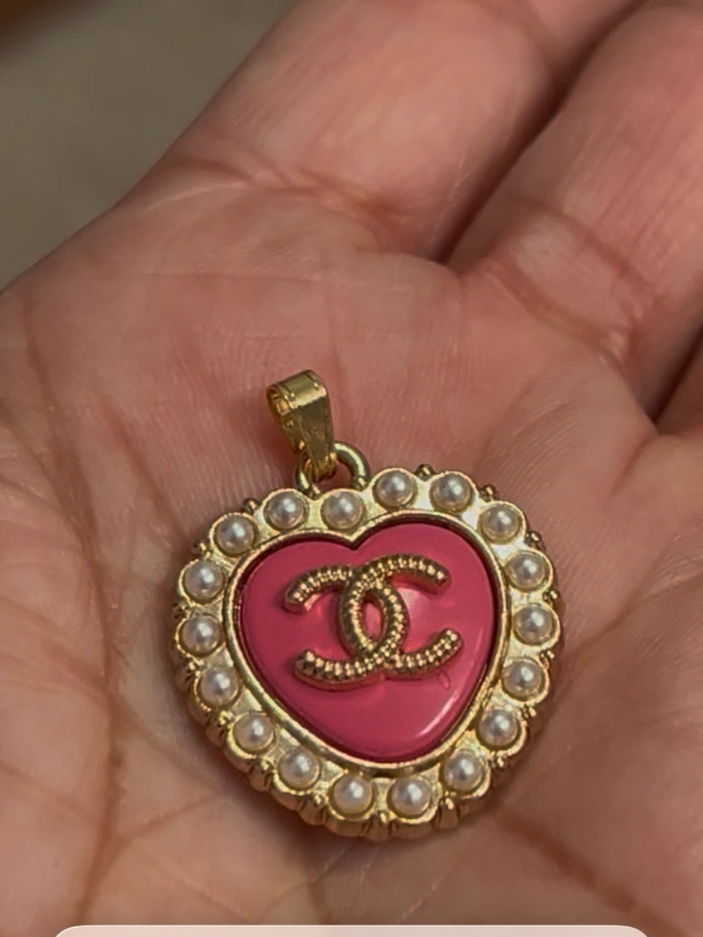 Chanel Pink zipper Heart Pendant with Pearls